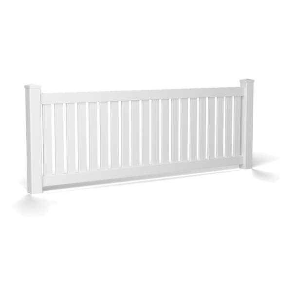 Modern Picket 900 mm panel, white, flat external post cap — two posts with the panel between them
