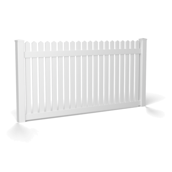 Traditional Picket 1200 mm panel, white, flat external post cap — one bay: two posts with the panel between them