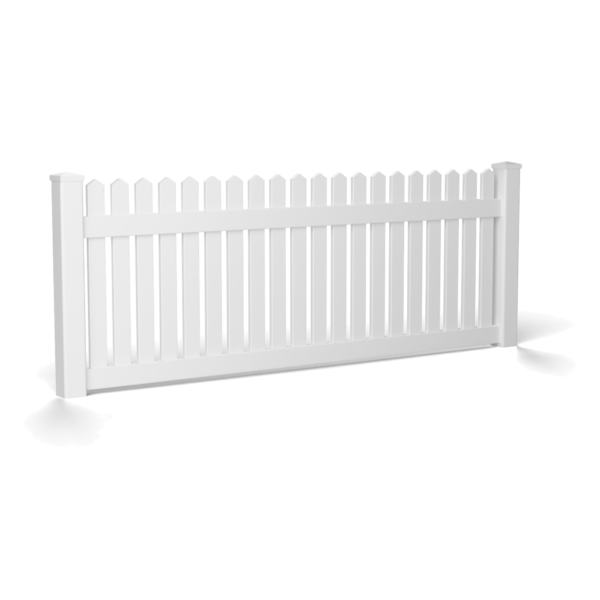Traditional Picket 900 mm panel, white, flat external post cap — one bay: two posts with the panel between them